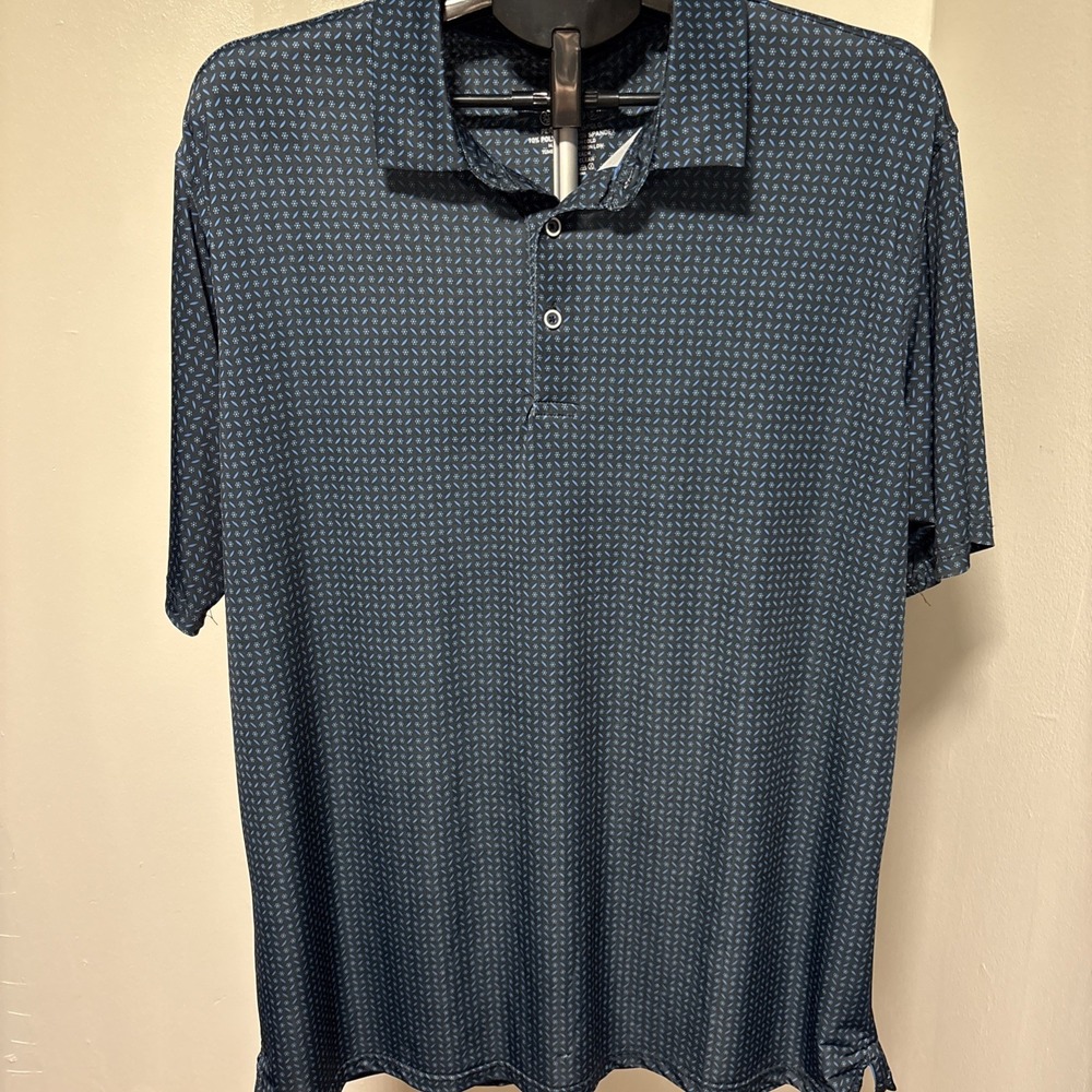 Golf Polo Men's XL Blue Black Micro flowers 4 way stretch moisture wicking
